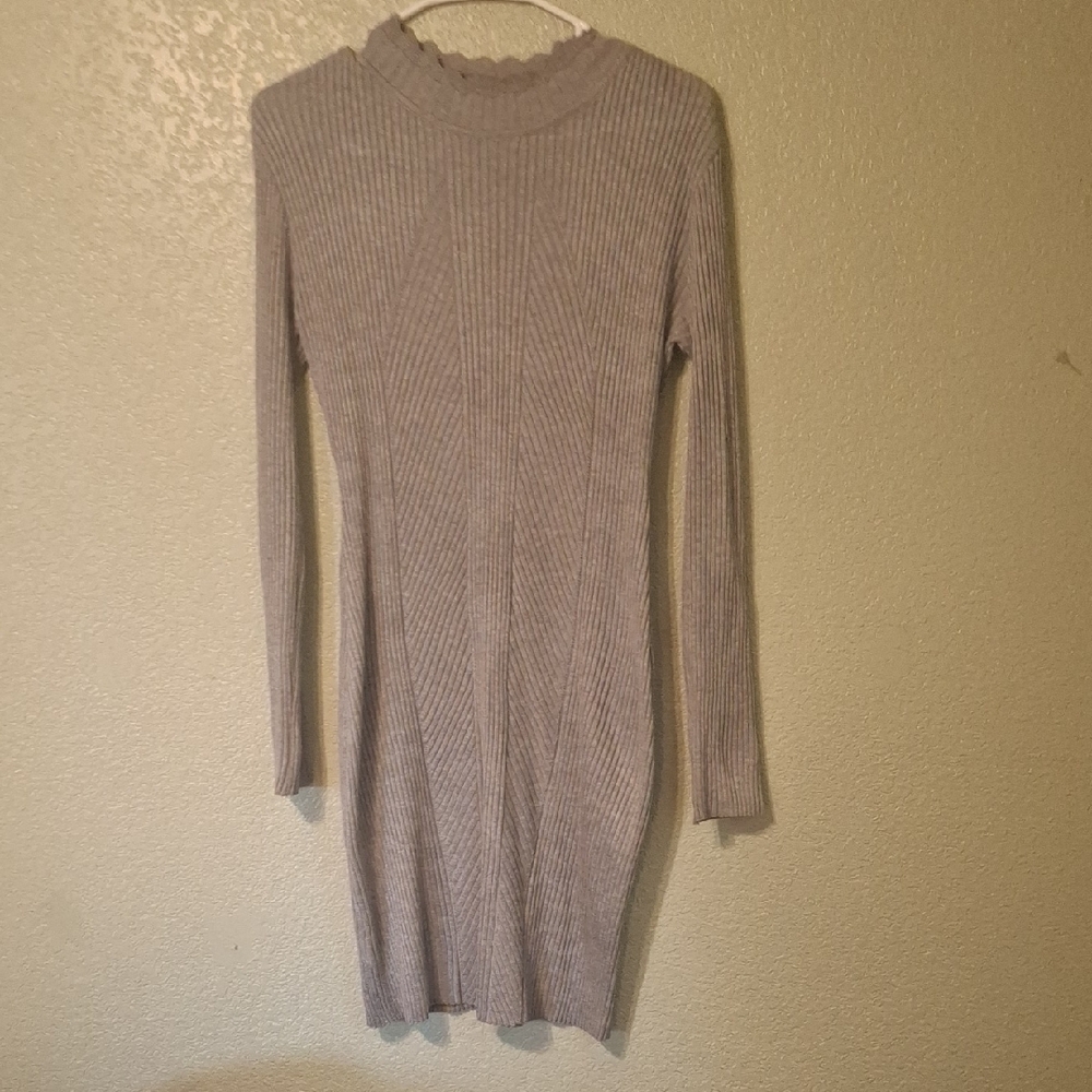 Almost Famous Gray Ribbed Long Sleeve Bodycon Dress